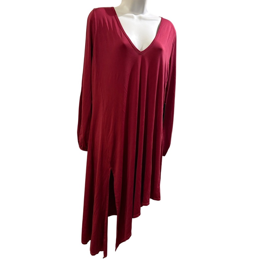 Asymmetric V-Neck Long Sleeve Dress in Burgundy- NWT